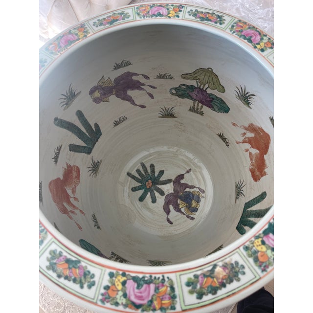 Late 20th Century Canton People Chinese Large Planter With Wooden Carved Stand For Sale - Image 9 of 13