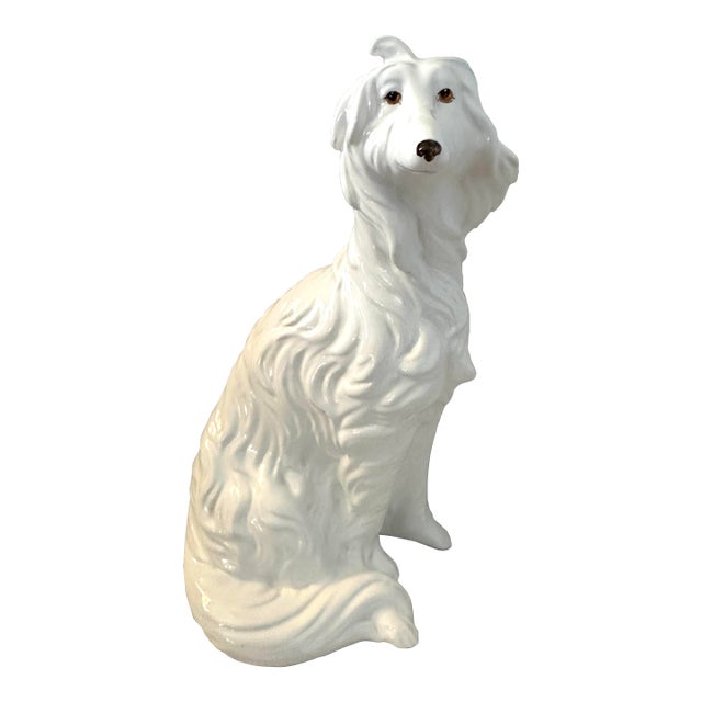 Vintage Russian Wolfhound Borzoi White Ceramic Dog Figure For Sale