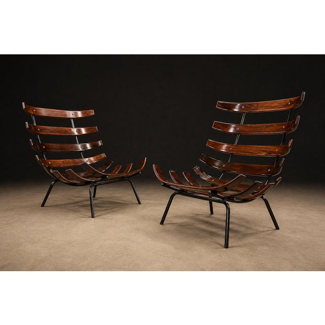 Pair of “Costela” Armchairs in Brazilian Hardwood & Olive Mohair, by Martin Eisler, Brazil, 1956 For Sale - Image 12 of 18
