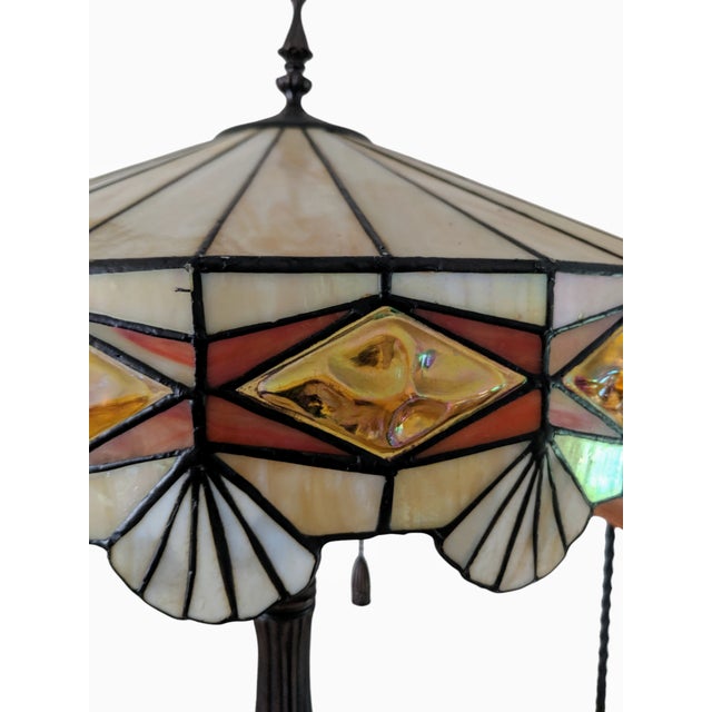 2000 - 2009 Vintage Arts and Crafts Style Leaded Slag Glass Table Lamps- A Pair For Sale - Image 5 of 8