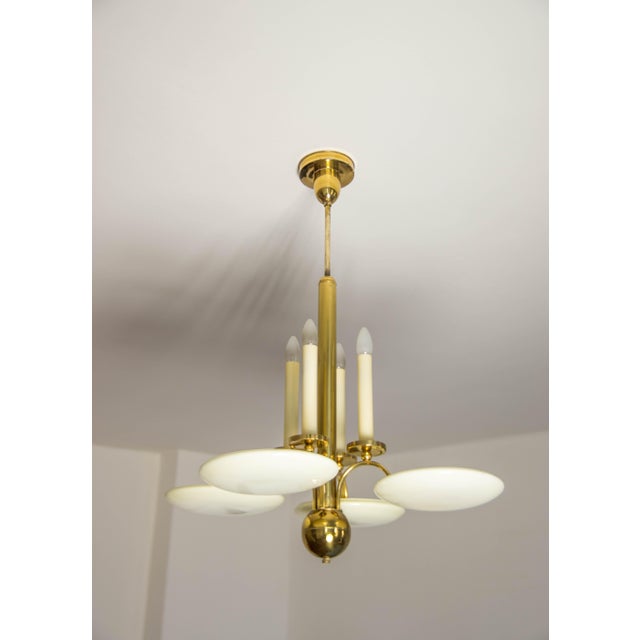 1930s Art Deco Brass and Glass Chandelier, 1930s For Sale - Image 5 of 16