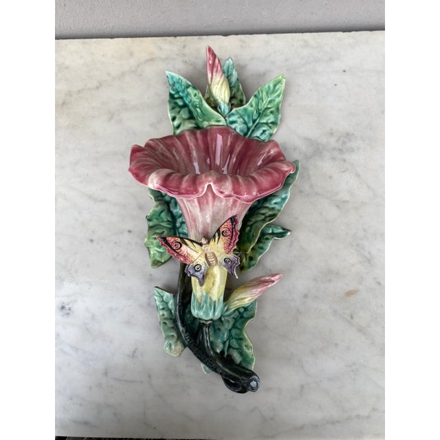 Late 19th Century Fives Lille French Majolica Morning Glory Wall Pocket For Sale - Image 11 of 11
