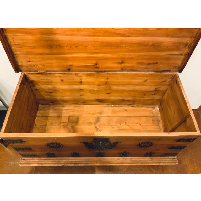 Wood Antique Oak Wood Trunk For Sale - Image 7 of 8