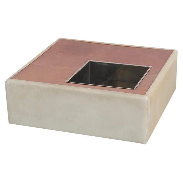 Vintage Leather Coffee Table with Plant Stand, 1970s For Sale