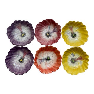 1980s Set of 6 Fitz & Floyd Pansy Porcelain Bowls For Sale