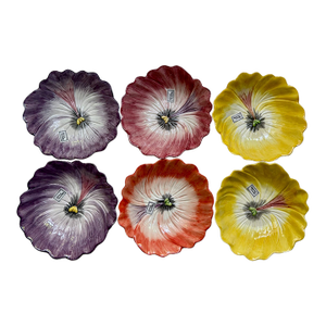 1980s Set of 6 Fitz & Floyd Pansy Porcelain Bowls