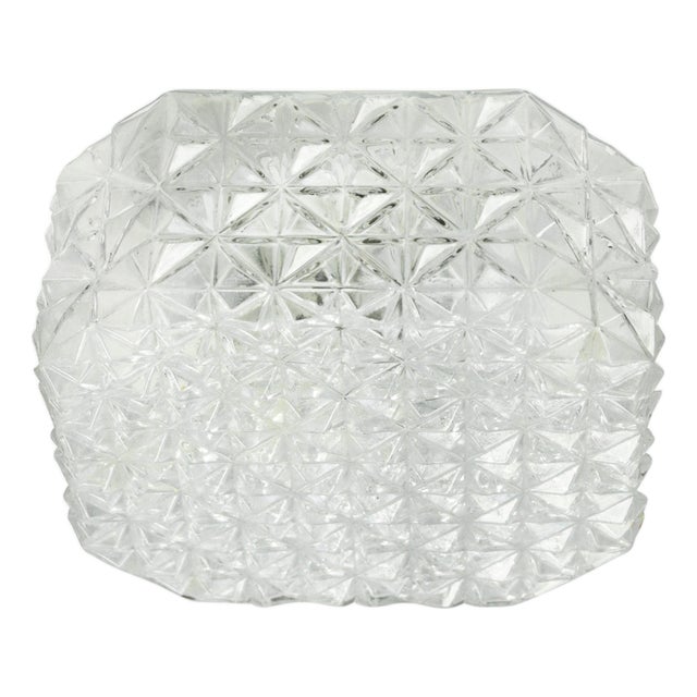 Mid-Century Modern Square Clear Glass Flush Mount For Sale