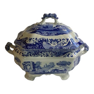 Vintage Authentic Spode Blue Italian Large Soup Tureen W/Lid England c.2000-2009 For Sale