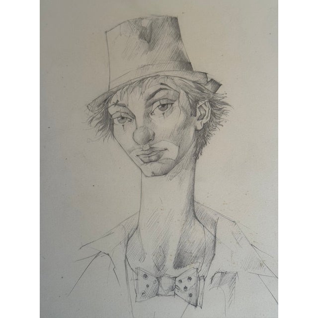 Surrealism Carlo Canevari Signed Original "Sad Clown" Graphite Drawing With Rose Mark For Sale - Image 3 of 8