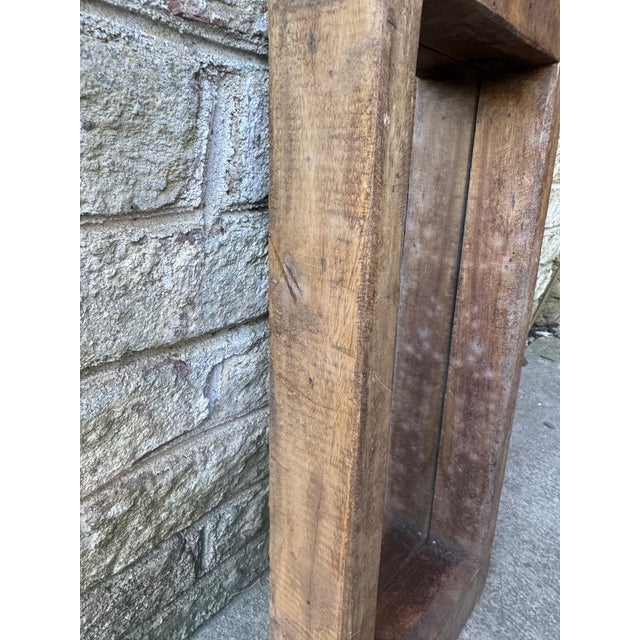 Mid 20th Century Rustic Solid Wooden Wall Hanging Mirror For Sale - Image 14 of 17