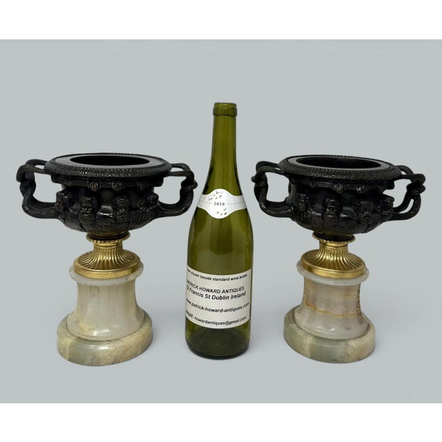 Antique Pair French Ormolu Bronze Warwick Albani Grand Tour Vases Urns Clodion For Sale - Image 9 of 10