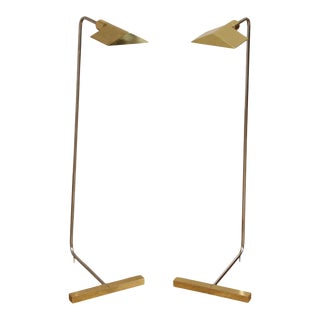 Cedric Hartman Attributed Post Modern Pair of Brass Floor Lamps For Sale