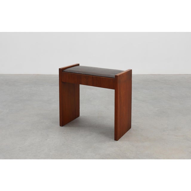 Art Deco Walnut Stool with Leather Seat, Belgium, 1925 For Sale - Image 11 of 11