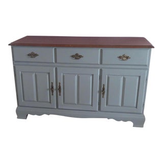 1980s Bassett Furniture Sideboard Painted in Grey with Natural Wood Top For Sale
