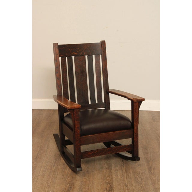 High Quality American Made Early 20th Century Rocking Chair with Custom Upholstered Leather Seat, Possibly by L. & J.G....