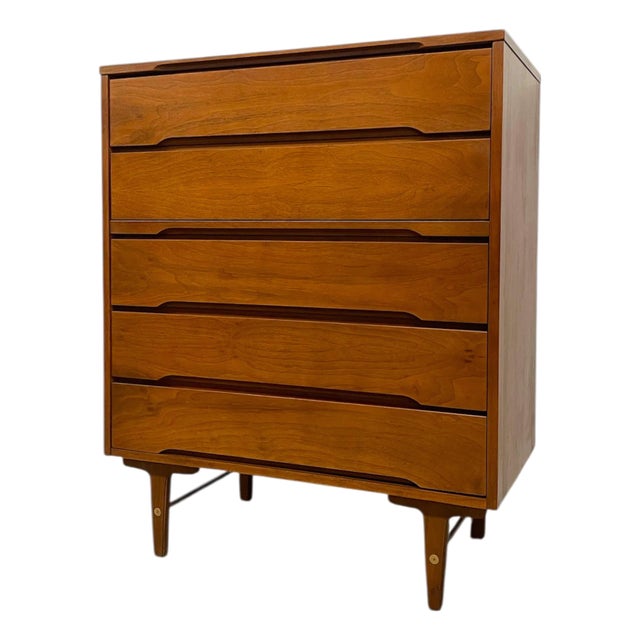 Vintage Mid Century Modern 4-Drawer Highboy Dresser by Stanley Furniture For Sale