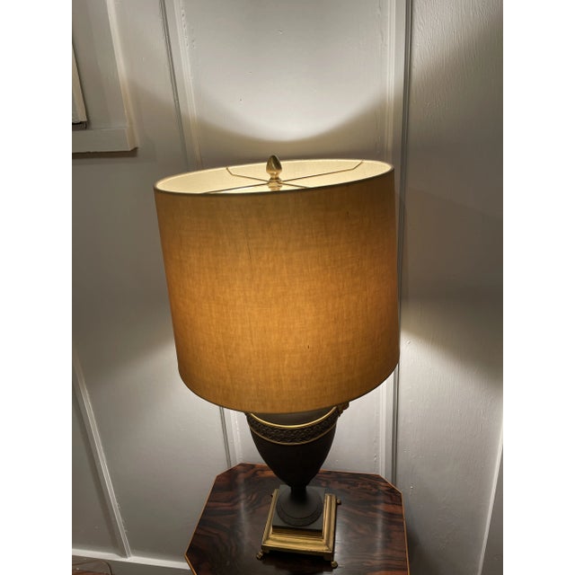 English Neoclassical Basalt With Gilt Rams Heads Lamp For Sale - Image 3 of 6