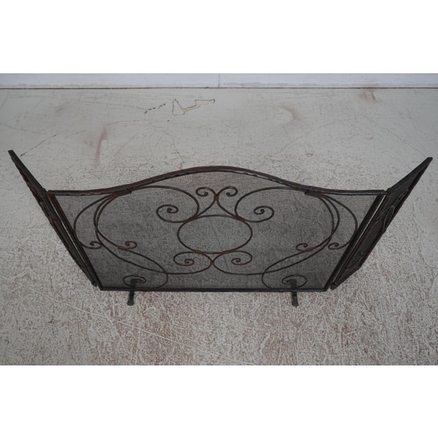 Metal Jan Barboglio Quality Wrought Iron Trifold Fireplace Screen For Sale - Image 7 of 12