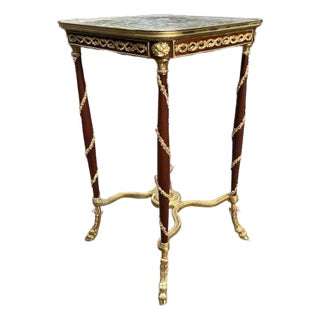 1990s French Artisan Louis XVI Mahogany Marble Side Table - 1 Pc For Sale