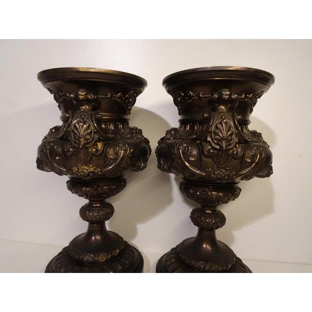 19th Century French Bronze & Cast Iron Medici Vases on Marble Bases, 1980s, Set of 2 For Sale - Image 10 of 16