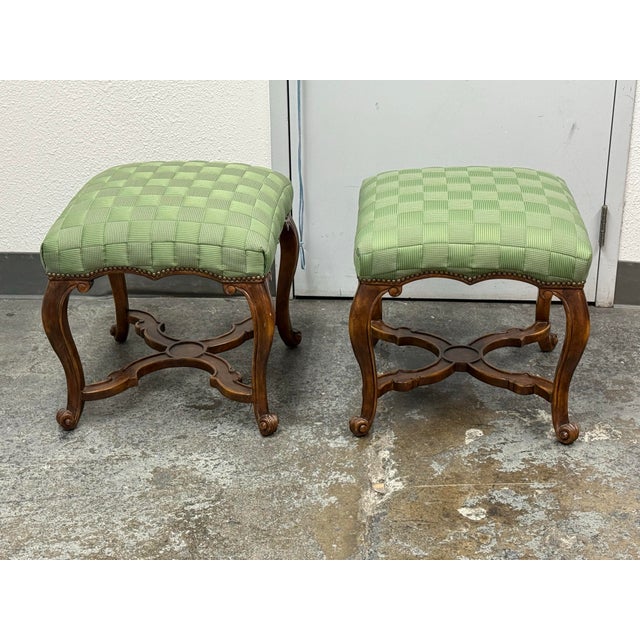 Design Plus Gallery presents a Pair of Gerard Stools by Minton-Spidell. These French Louis XV style stools have shaped...