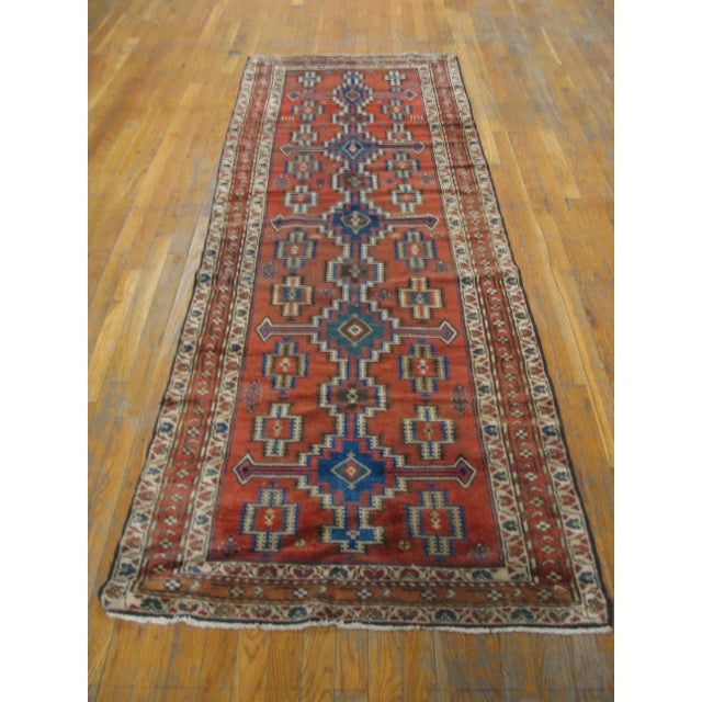 Antique Malayer Persian Rug, size: 3'1" x 8'8". Antique Malayer Persian Coral 1920s Rug, Country of Origin: Iran / Persia,...