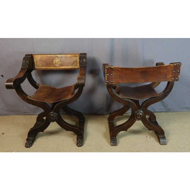 Antique Curule Armchairs, 1800s, Set of 2 For Sale - Image 4 of 15