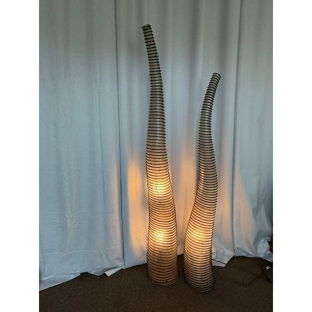 80s Pair of Vintage Post Modern Turkish Fiberglass and Rope Abstract Sculptural Floor Lamps - Set of 2 For Sale - Image 9 of 12