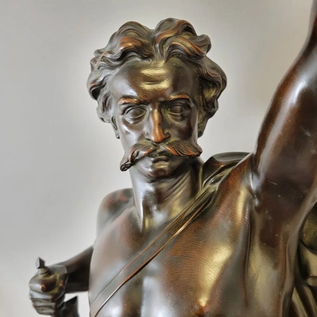 Victorian Elkington & Co. 32" Bronze Warrior King Statue Sculpture, C. 1860–1880 For Sale - Image 4 of 18