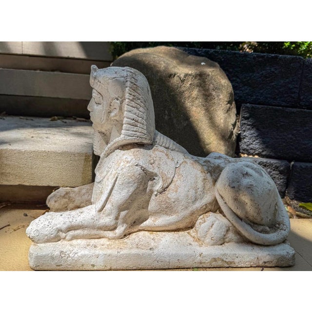 French Pair of Early 20th Century Sphinx Garden Statues For Sale - Image 3 of 5
