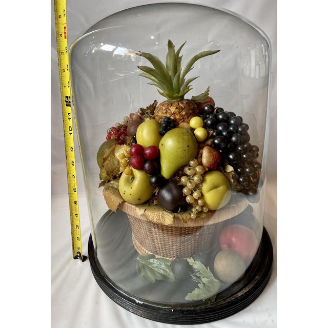 LARGE Antique Victorian Mantel Clock Glass Dome WAX FLOWER BASKET Rare Folk Art For Sale - Image 13 of 18