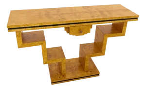 Geometric Walnut Burl Console Table, 1950s