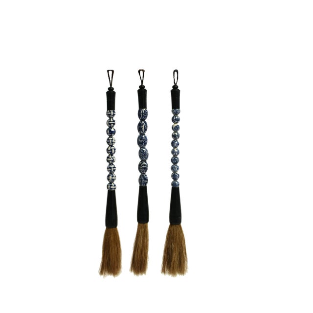 Set of 3 Calligraphy Brushes Blue and White For Sale - Image 12 of 12