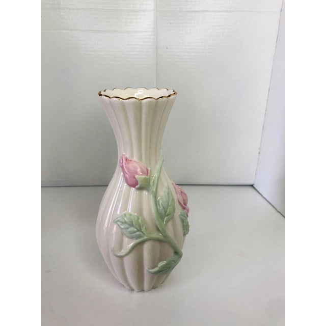 1990s Vintage Lenox Rose Bud Vase Raised 3d Flower Design Gold Rim For Sale - Image 5 of 6