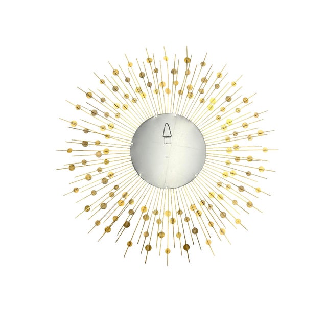 Mid-Century Modern Large Brass Convex Sunburst Wall Mirror | Mid-Century Modern Atomic Style | 34” For Sale - Image 3 of 8