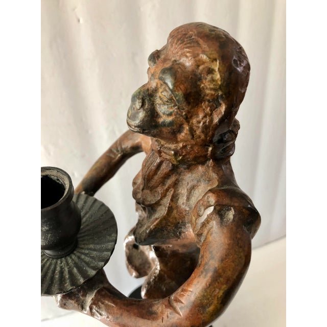 Victorian Victorian Style Bronze Butler Monkey Candle Holder For Sale - Image 3 of 11