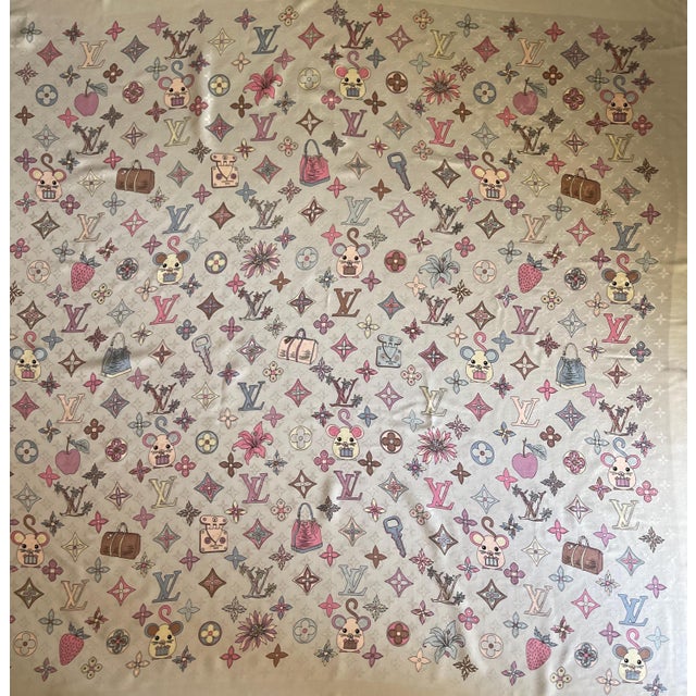 Contemporary Louis Vuitton Silk & Wool Shawl Multicolor Monogram And Bags For Sale - Image 3 of 10