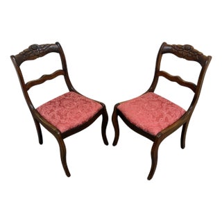 Vintage Regency Style Mahogany Rose Back Ladder Back Dining Accent Chairs - Pair For Sale