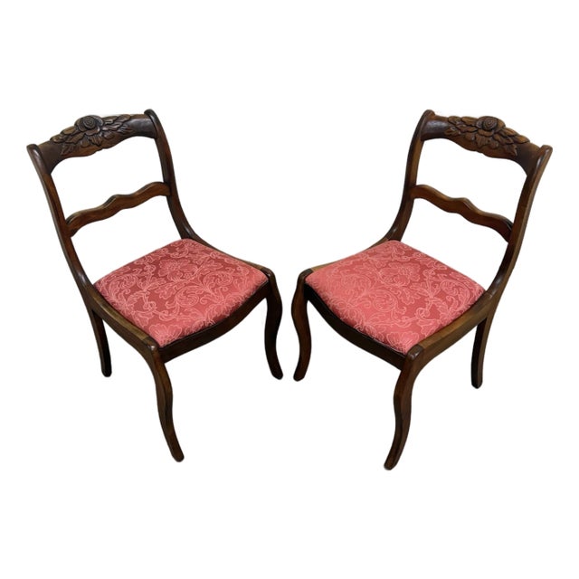 Vintage Regency Style Mahogany Rose Back Ladder Back Dining Accent Chairs - Pair For Sale