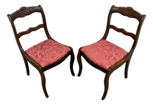 Vintage Regency Style Mahogany Rose Back Ladder Back Dining Accent Chairs - Pair