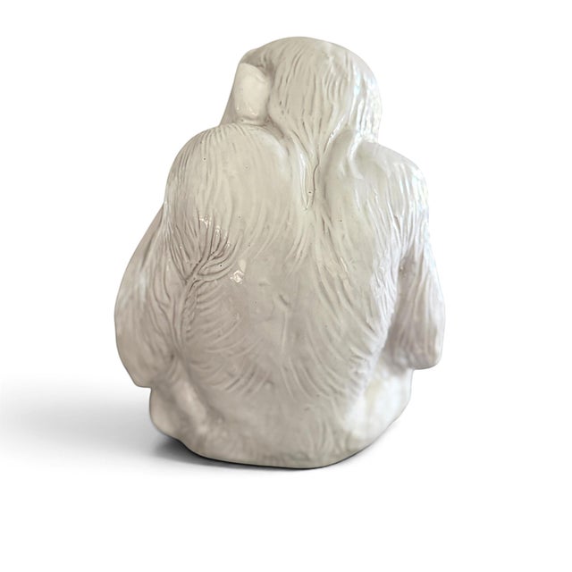 White Vintage Italian Glazed Terracotta Monkey Sculpture in Contemplative Pose For Sale - Image 8 of 12