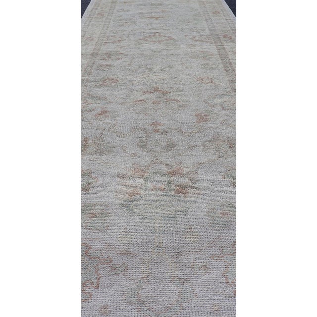Turkish Oushak Runner in Pale Ivory With Faded Green 3'2 X 13'2 For Sale In Atlanta - Image 6 of 12