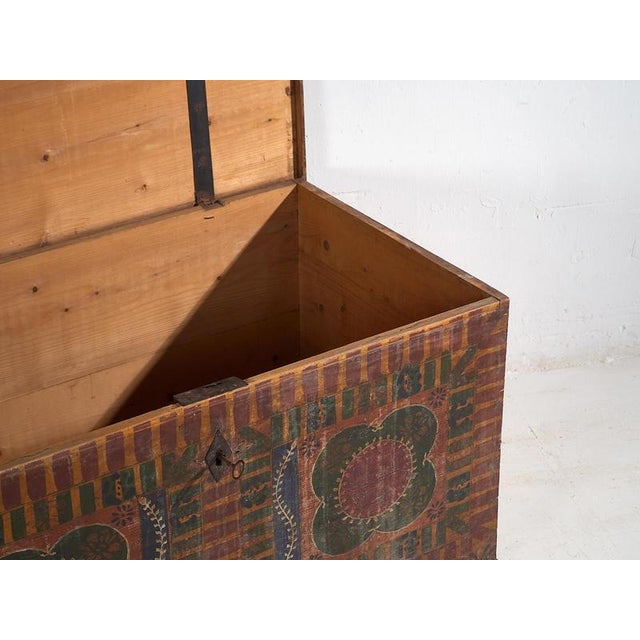 Wood Large Antique Hand Painted Trunk, 1900s For Sale - Image 7 of 18