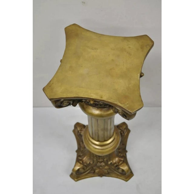Mid 20th Century Vintage Neoclassical Brass Bronze Corinthian Column Pedestal Plant Stand For Sale - Image 5 of 10