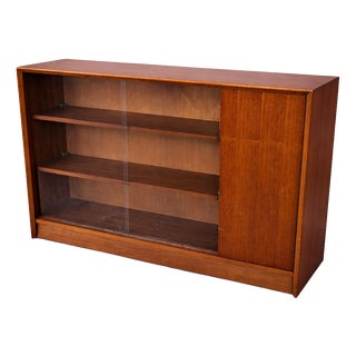 Mid-Century Teak Sliding Door Bookcase with Glass Front by Herbert Gibbs, 1970s For Sale