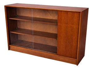 Mid-Century Teak Sliding Door Bookcase with Glass Front by Herbert Gibbs, 1970s