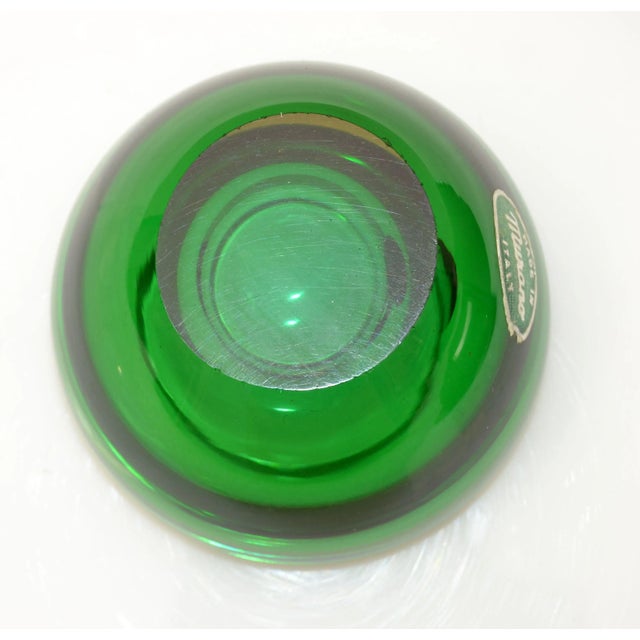 Marked Murano Art Glass Round Amber & Green Blown Glass Catchall Bowl Italy 1960 For Sale - Image 10 of 13