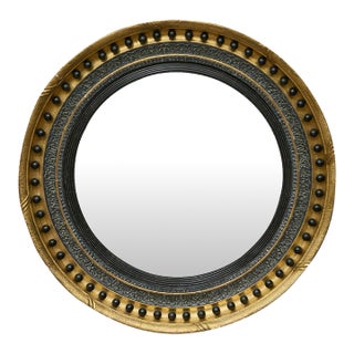 English Giltwood Convex Mirror With Ebonized Bosses, 19th Century For Sale