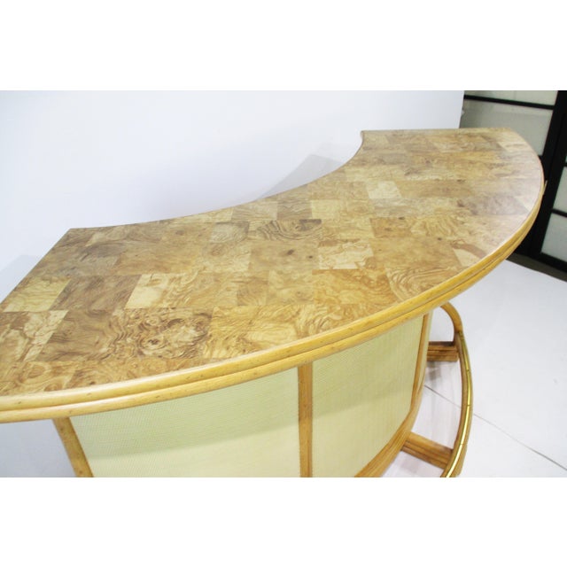Wood Mid Century Tiki Bamboo Bar With 4 Stools For Sale - Image 7 of 13