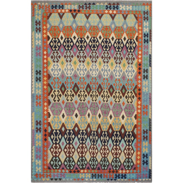 Blue Kilim Rust Blue Wool Rug For Sale - Image 8 of 8